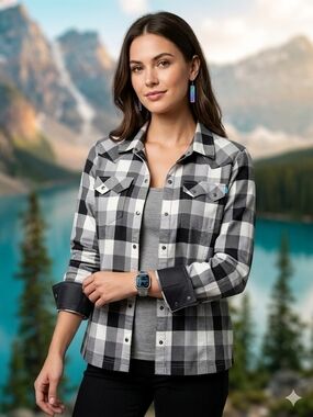 Columbia Black & White Plaid Button-Front Shirt Jacket